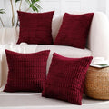 All Smiles Decorative Burgundy Throw Pillow Covers 20x20 Set of 4 Farmhouse Rustic Home Decor Soft Plush Striped Corduroy Square Cushion Case for Living Room Couch Bed Sofa by AllSmiles