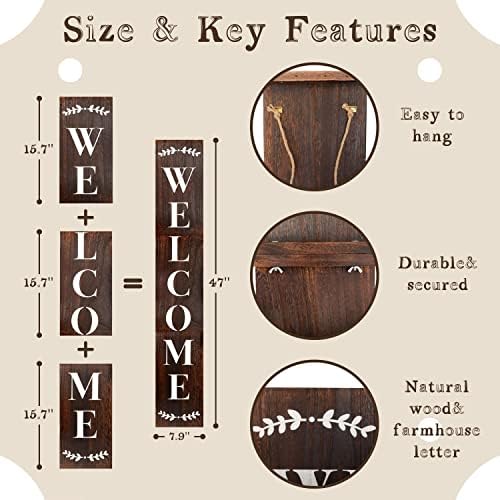 Monjita Welcome Sign for Front Porch Standing, Interchangeable Welcome Standing Sign with 5 Designed DoubleSided Icons for Front Door, All Seasonal Farmhouse Rustic Modern Porch Decor for Fall - Image 3