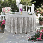 Ridhi Hand Block Print Round Tablecloth Taupe 132 Inch 100% Cotton - Image 2