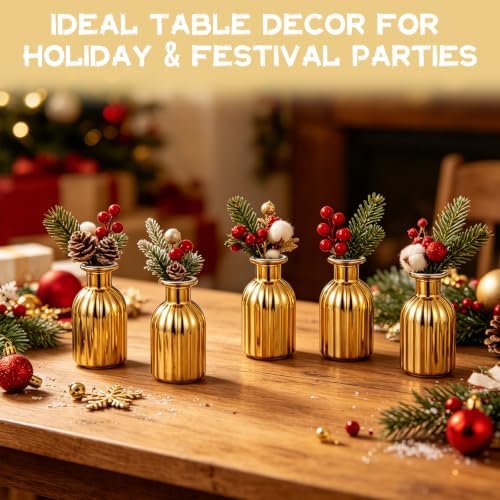 Gold Bud Vases Set of 12, Small Glass Vases for Centerpieces, Mini Vintage Flower Bottles in Bulk, Vertical Ribbed Gold Bottles for Wedding Table Decor, Party, Home & Holiday Arrangements - Image 6