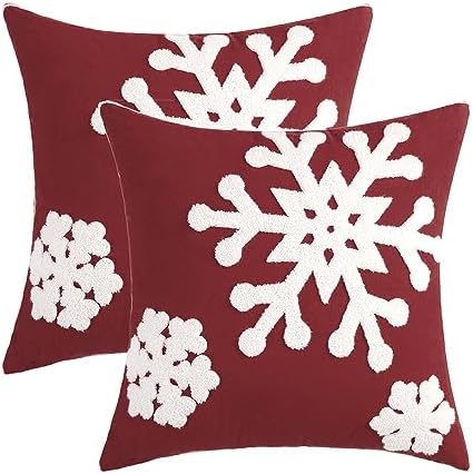 MIULEE Christmas Throw Pillow Covers Burgundy Decorative Snowflake 16x16 - Image 6