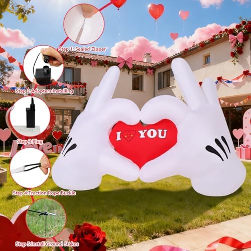 COMIN 6.2FT Valentine's Day Inflatables Heart Hands Yard LEDs Decor - Image 3