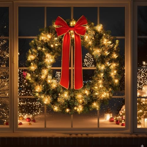 VINGLI 48 Inch Christmas Wreath Dual Color Fence, Party Decor, Plug-in LED - Image 3