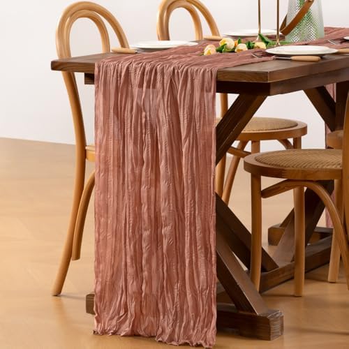 Dusty Rose Cheesecloth Table Runner Boho Wrinkled Gauze Table Runners - Image 3