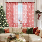 Christmas Sheer Curtains for Living Room, Xmas Print Pattern Sheer Curtain, Holiday Rod Pocket Window Drapes Decorations for Bedroom and Home Decor, 2 Panels Red 52W x 84L - Image 4