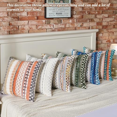 AmHoo Set of 2 Chenille Tufted Striped Textured Boho Throw Pillow Covers Aesthetic Woven Decorative Pillow Case for Couch Bed Sofa Bedroom Modern Funky 18 x 18-Inch White Grey - Image 7