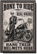 Vintage Metal Tin Sign Halloween Skeleton Biker Motorcycle Retro Wall Decor for Garage Man Cave 6×8 Inches with Metal Frame by Unknown