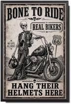 Vintage Metal Tin Sign Halloween Skeleton Biker Motorcycle Retro Wall Decor for Garage Man Cave 6×8 Inches with Metal Frame by Unknown