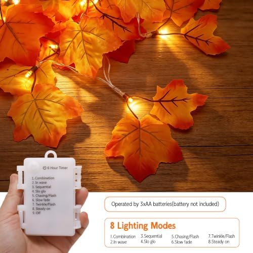 Fall Garland with Lights, Maple Leaf Lights, Fall Decor 29.4FT 80LED, 2Pack - Image 4