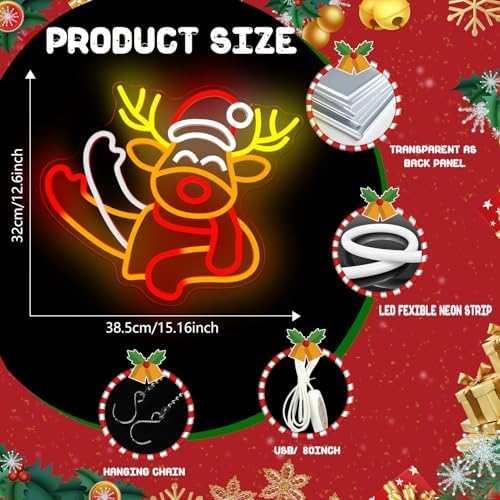 Christmas Neon Sign Waving Elk Neon Sign for Wall Decor Deer Led Neon Animated Christmas Lights Looks Like Elk Waving Reindeer Light Up Signs for Window Wall Art for Party Home Decoration Gift - Image 4