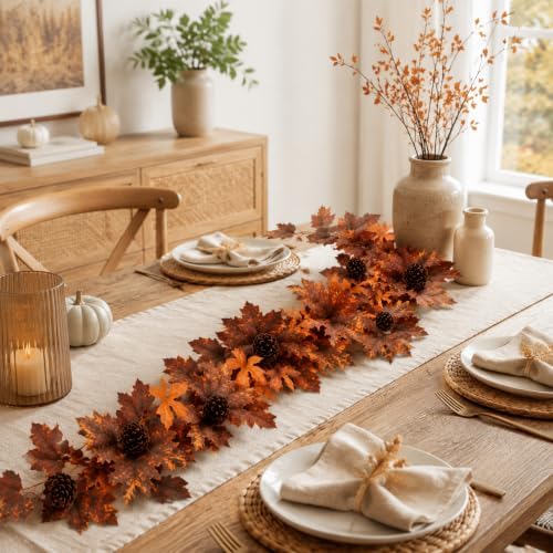 2 Pcs 6 ft Fall Mantle Garland Neutral Halloween Autumn Home Decor - Image 3