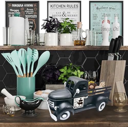 Pumpkin Decor 13.4" Farmhouse Vintage Truck with 20 Magnets, Black - Image 4