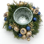 Navy Blue and Gold Christmas, Holiday Hanukkah Candle Holders and Dining table Decorations with Pine needles, on a glass base - Set of 2 - Image 5