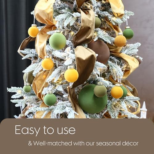 Sea Team 32-Pack Flocked Velvet Christmas Ball Ornaments, Olive Green - Image 4