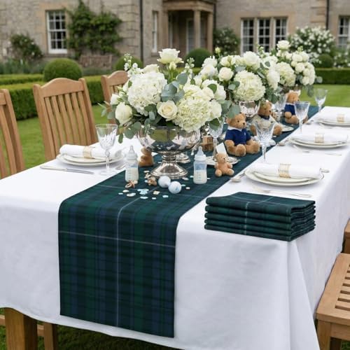 6 Pcs 72 x 13'' Christmas Table Runner, Blule and Green - Image 6