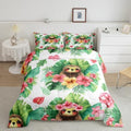 Erosebridal Cartoon Sloth Comforter Set Kawaii Sloth Bedding Palm Leaf Cherry Blossom Monstera Quilt Hawaiian Tropical Leaf Animal Duvet Insert for Kids Boys Girls, 3Pcs Full Size by Erosebridal