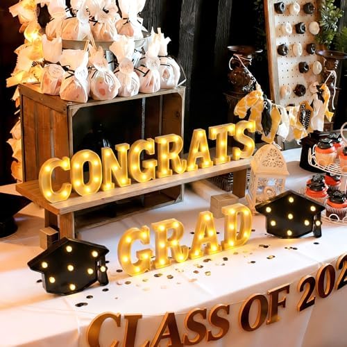 Honoson 14 Pcs Congrats Grad Lights up Sign with 2 Cap Lights Party - Image 4