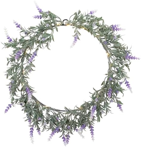 Pre-Lit Battery Operated Purple Ombre Lavender Spring Wreath- 16" - White LED Lights - Image 3