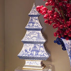 Cynkeyee Christmas Tree Christmas Decorations Indoor - Blue and White Xmas Decorations Gift 12" Vintage Tabletop Holiday Figurine, Chinoiserie Xmas Party Table Decor 6x3x12 Inch - Image 6
