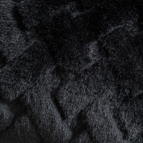 Yaertun Set of 2 Decorative Throw Pillow Covers Thick Plush Wool Throw Pillows Super Soft Luxury Faux Rabbit Fur Velvet Cushion Covers for Couch Sofa Bed Living Room 26x26 Inch Black - Image 3