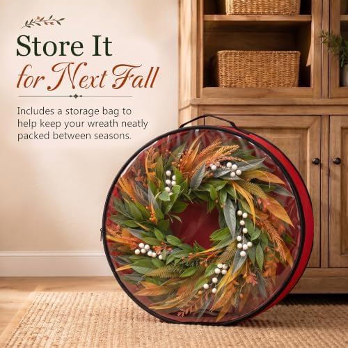 26 Inch Fall Wreaths for Front Door, Autumn Wreath with Storage Bag - Image 5