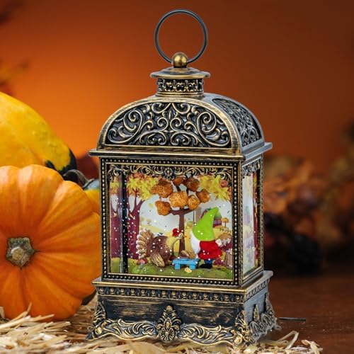 Fall Decor Snow Globe Lantern, Thanksgiving Decoration Swirling Glitter Gnome Snow Globe with Turkey, Harvest Day Gifts, Home Fall Halloween Decor - Image 6