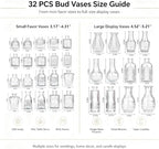 Clear Glass Bud Vase Set of 32 Pcs,Small Bud Vases in Bulk,Glass Crystal Flower Vases Table Centerpieces for Party Event Wedding Decor Baby Shower Decorations (Clear, 32 Pcs) - Image 2