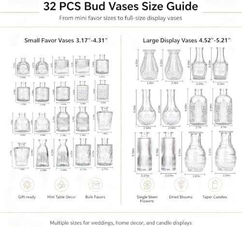 Clear Glass Bud Vase Set of 32 Pcs,Small Bud Vases in Bulk,Glass Crystal Flower Vases Table Centerpieces for Party Event Wedding Decor Baby Shower Decorations (Clear, 32 Pcs) - Image 2