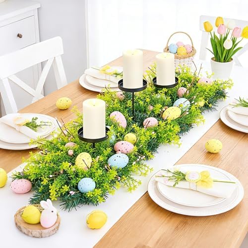 27.56" Easter Egg Candle Holder Centerpiece, Spring Table Decor with Metal Candle Cups Large Foldable Easter Candle Holder for Dining Table Mantel Fireplace, Holiday Home Party Display Decor by Unknown