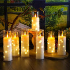Flameless Candles,with Embedded Star String, Battery Operated Candles Flickering LED Pillar Candles with Remote Control and Timer, Home Decoration Add a Warm and Romantic Atmosphere，Set of 7 (White) - Image 6