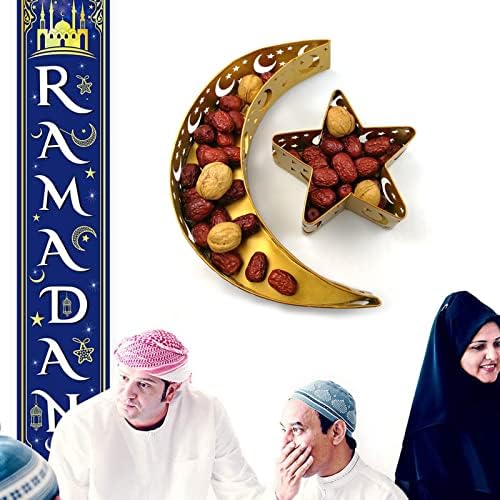 Eid Mubarak Moon Star Tray, Ramadan Decoration Ramadan Trays, Muslim Wooden Plate Tray Moon Star Shaped Food Fruit Serving Tray, Eid Mubarak Dessert Tray for Ramadan Festival Party(Silver A1) - Image 4