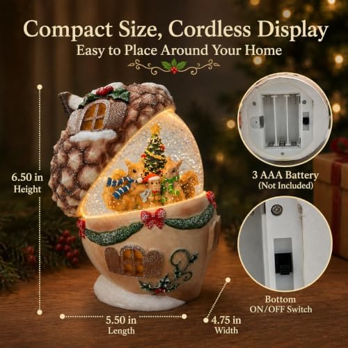 Christmas Snow Globe, Water Globe Acorn Squirrel Harvest Decor Lantern - Image 7