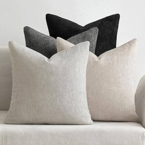 MIULEE Soft Decorative Chenille Pillow Covers Cream Grey 20x20 Pack of 4 by MIULEE