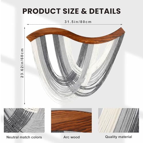 Neutral Grey Macrame Wall Hanging Dip Dyed Yarn Wall Art, Modern Boho Decor - Image 3