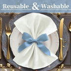 White Cloth Napkins Pack of 12, 18"x18" - Cotton & Polyester, Wrinkle/Fade Resistant, Washable & Reusable - Wedding Napkins for Reception, Jacquard Napkin for Banquet & Engagement Party, Bows Design - Image 2