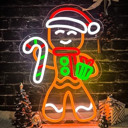 Gingerbread Man Neon Sign Dimmable Christmas Neon Light For Wall Room Decor Christmas Led Sign For Bedroom Living Room Home christmas Decor Gift Party Decorations by kzjspn