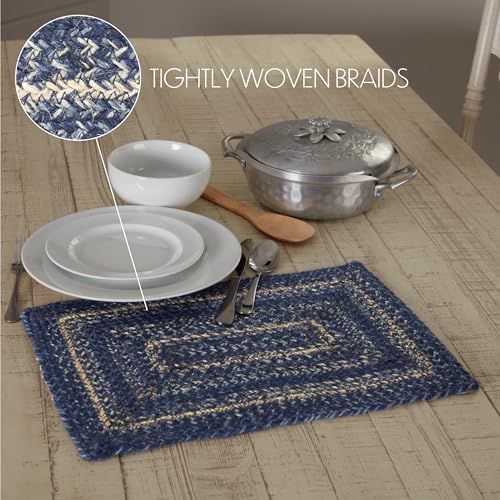 VHC Brands Farmhouse Great Falls Blue Table Placemat Blue White Jute Blend Rectangle Set of 2 12x18 Inches - Image 4