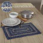 VHC Brands Farmhouse Great Falls Blue Table Placemat Blue White Jute Blend Rectangle Set of 6 12x18 Inches - Image 4