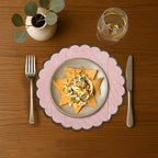 Ridhi Floral Block Print Round Placemats 15" in, Set of 4,Heart Pink Stripe - Image 2