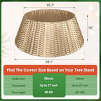 ELYKEN Gold Christmas Tree Collar, 28 Inch Woven Xmas Tree Skirt for 7.5 ft Trees, Stylish Rustic Basket for Tree Base Cover with Cord Cut-Out for Pencil Trees, Easy Assembly - Image 3