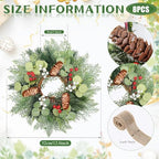 8 PCS Christmas Mini Cabinet Wreath for Kitchen with Ribbon Artificial Eucalyptus Cedar Hanging Garland with Red Whilt Berries Pine Cones for Swag Table Centerpiece Door Window Chair Wall Winter Decor - Image 3