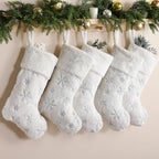 CARAKNOTS White Christmas Stockings 5 Pack, Large Faux Fur Silver Snowflake - Image 4