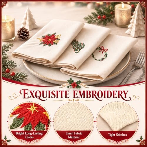 Christmas Cloth Napkins Linen Dinner Napkin, Set of 12, Linen - Image 3