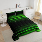 Ombre Stripes Bedding Set King Black Green Outer Space Comforter Modern Gradient Geometric Down Comforter for Kids Boys Girls Teens Adult Soft Quilt Warm Lightweight with 2 Pillowcases Bedroom Decor - Image 2