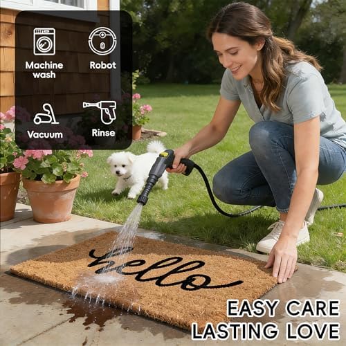 2 Pcs Welcome Door Mat Set, Layered Hello Coir Doormat with Black and White Buffalo Plaid Mat, Front Door Mats with Non-Slip TPR Backing, Farmhouse Modern Door Decor for Porch, Entryway, Patio - Image 5