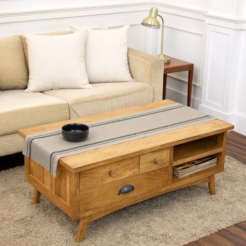 Solino Home 100% Pure Linen Table Runner, 14 x 48 in, Black, French Stripe by SolinoHome