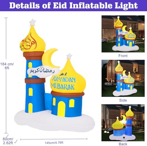Lewondr 6FT Outdoor Inflatable Ramadan Moon Decorations with 6 LEDs Lights - Image 2