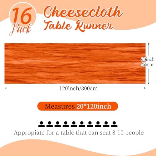 16 Pack Orange Cheesecloth Table Runners 20x120 Inch Gauze Table Runner 10FT Easter Cheese Cloth Table Runner Rustic Sheer Runner for Wedding Baby Shower Birthday Party Table Decor - Image 2