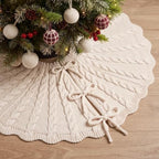 Thenshop 60 Inch Chunky Cable Knit Christmas Tree Skirt, Beige by Thenshop