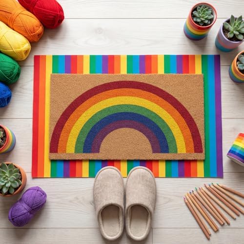 Drydiet 2 Pcs Pride Month Layered Doormats Rainbow LGBTQ Coir Welcome Mat - Image 5